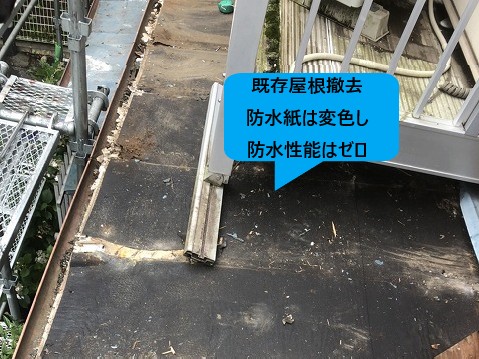 撤去後の下屋根下地