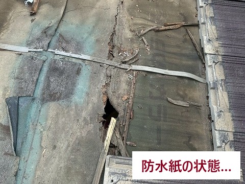 破れた防水紙の状態