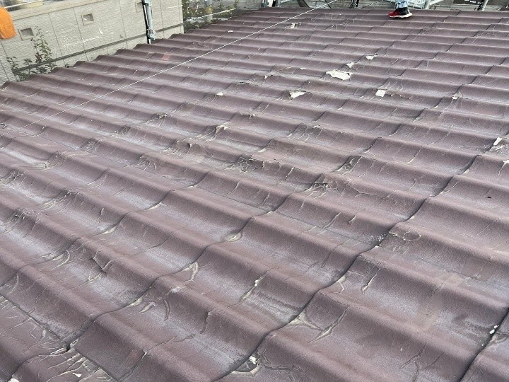 葺き替え工事前のセキスイかわらU屋根