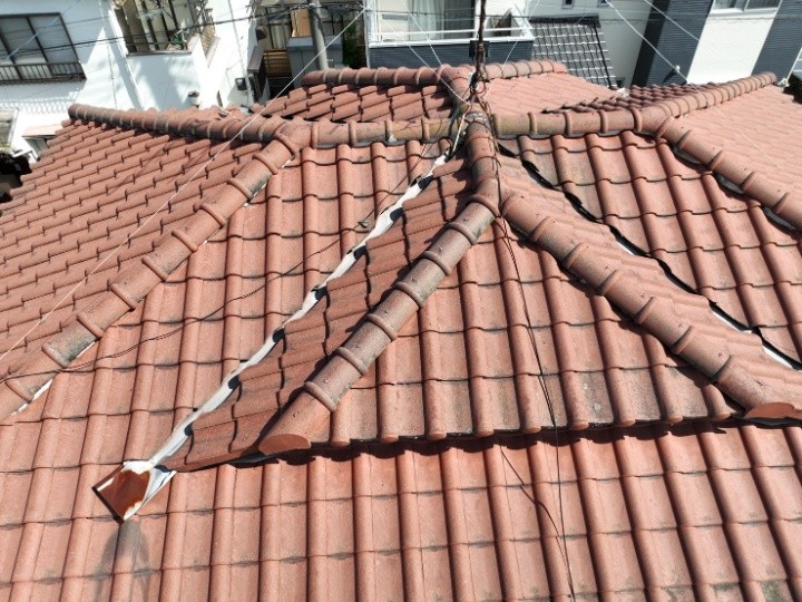 瓦屋根全体の調査状況