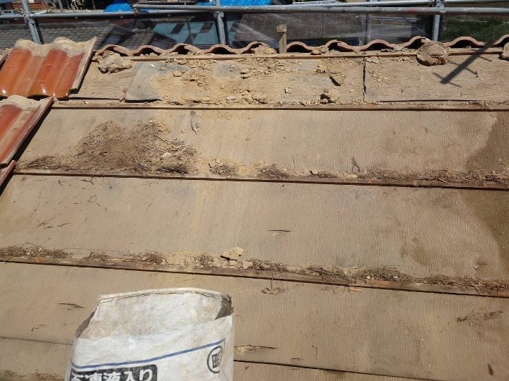 既存瓦の取り外しと下地の状態確認