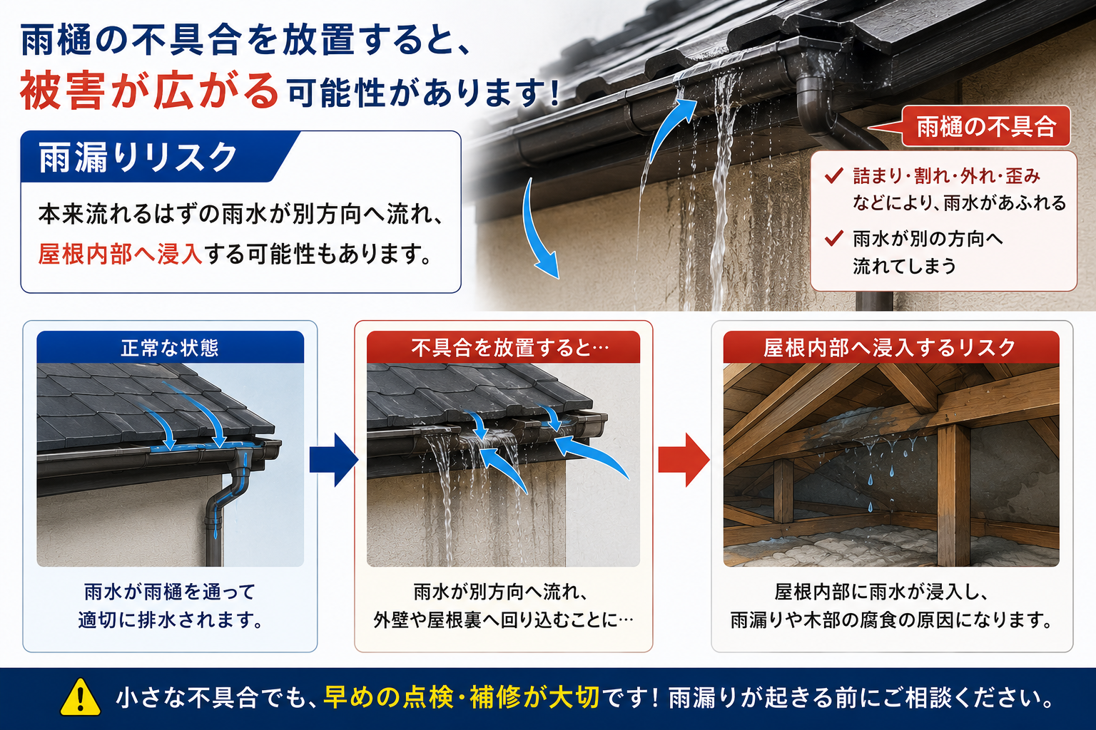 雨樋不具合の被害説明